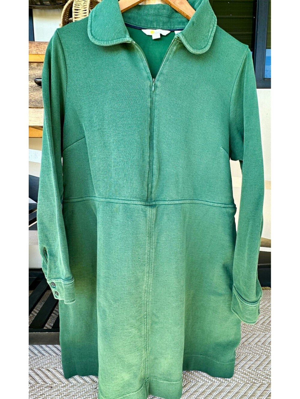 Boden Women’s 16/18 Green 100% Cotton Full Zip Collared Knit Cardigan Sweater
